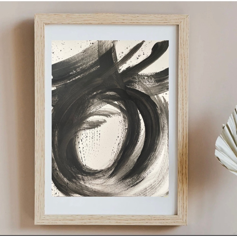 OMAN Original Abstract Painting Eternal Orbit Monochromatic Black White 11x14